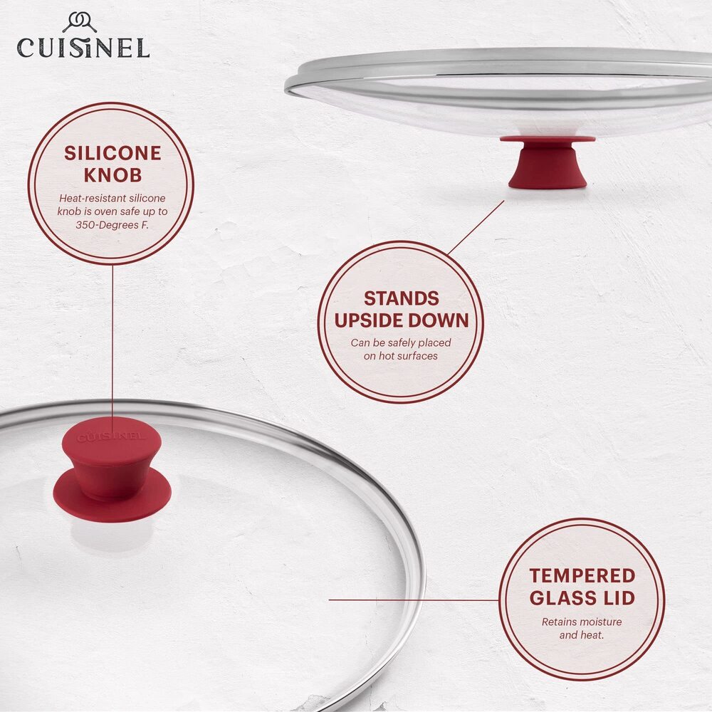 CUISINEL GLASS LID - 12"-INCH/30.48-CM/308MM - COMPATIBLE WITH LODGE - FULLY ASS - Picture 4 of 5